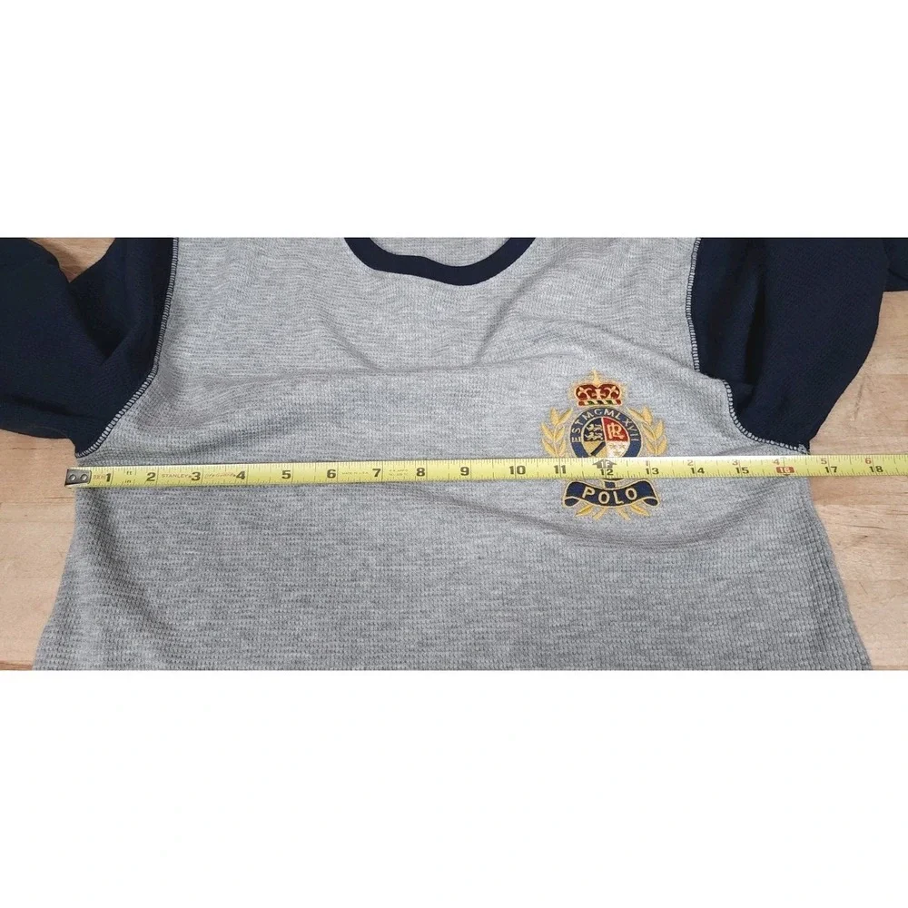 Polo Ralph Lauren Mens Small Gray Navy Crest Patch Waffle Knit Thermal T-Shirt